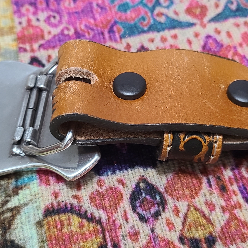 Western Bullhead Belt Buckle and Leather Strap - Picture 4 of 5
